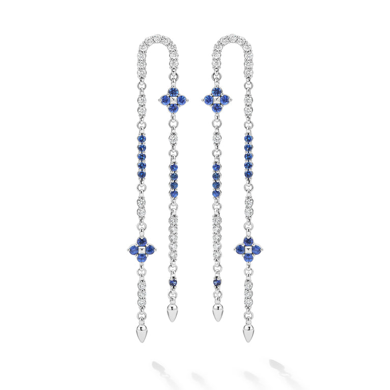Studio 18K White Gold Diamond and Blue Sapphire Floral Drop Earring