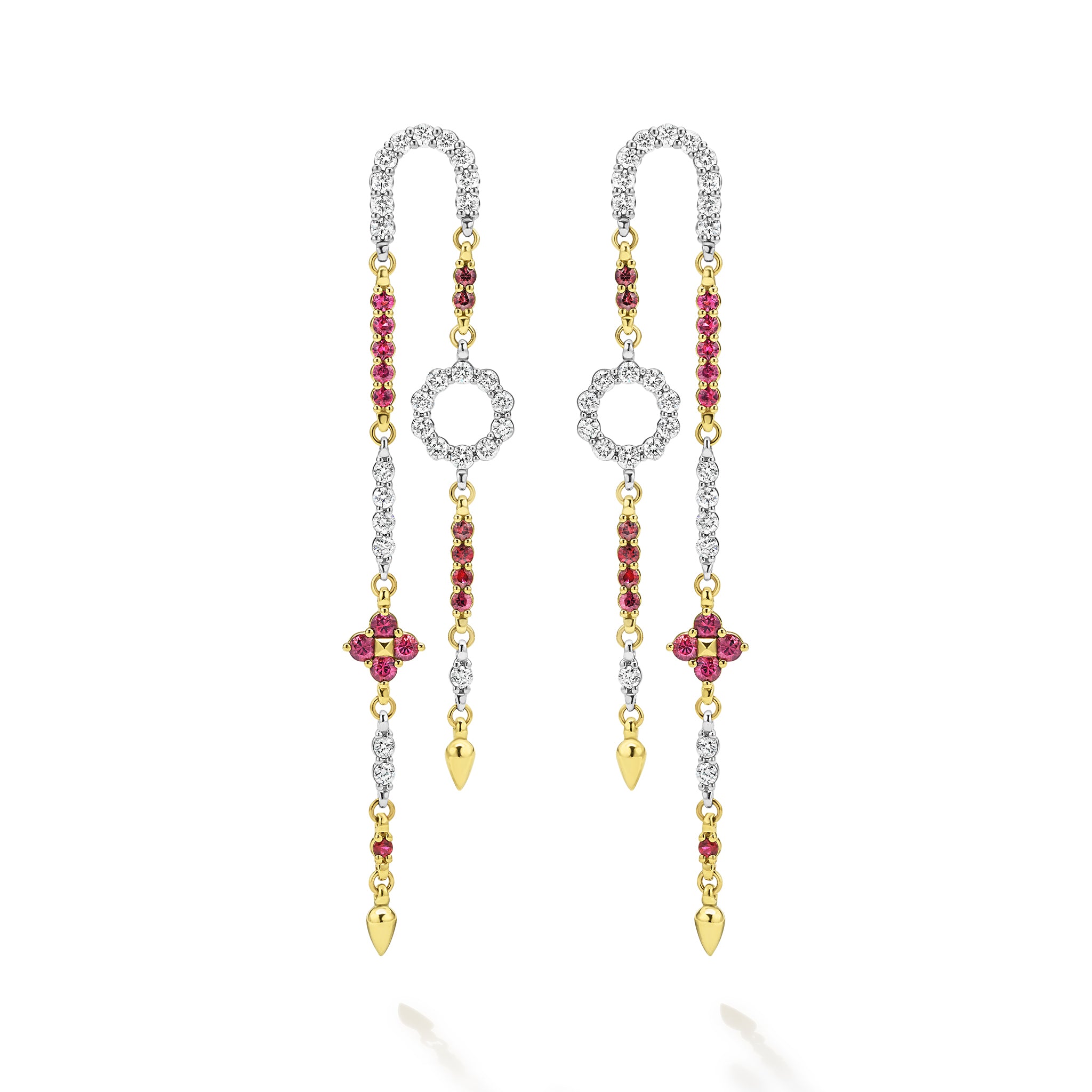 Studio 18K Diamond Ruby Floral Drop Earrings