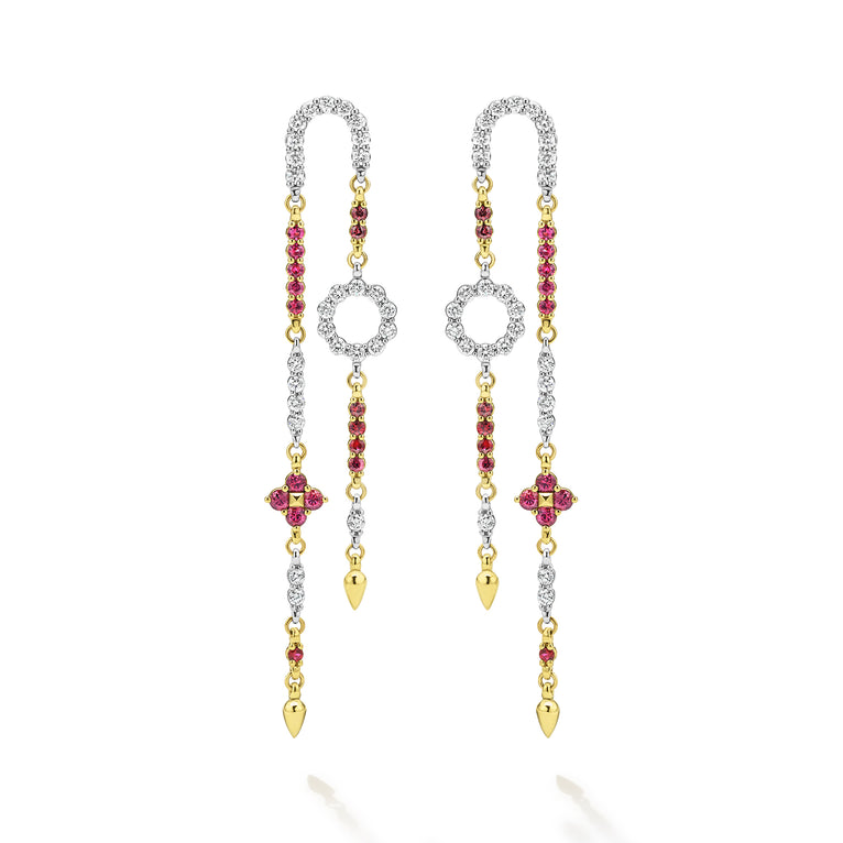 Studio 18K Diamond Ruby Floral Drop Earrings
