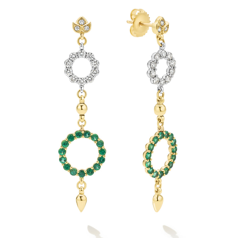 Studio 18K Diamond Lotus Circle with Emerald Circle Drop Earrings