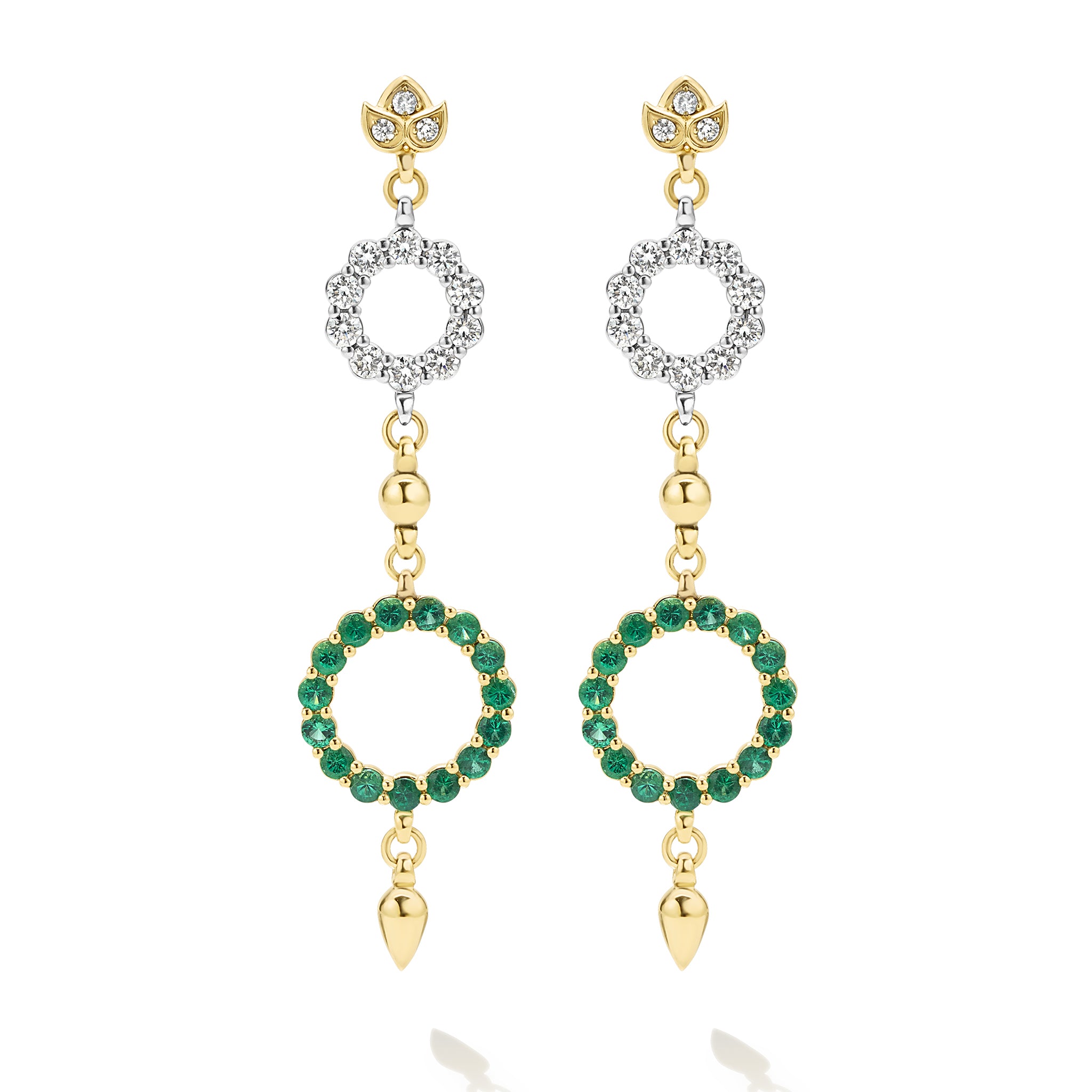 Studio 18K Diamond Lotus Circle with Emerald Circle Drop Earrings