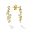 Nine diamonds drop earrings set in gold  with friction back on a white background