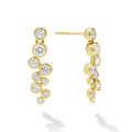 Nine diamonds drop earrings set in gold  with post on a white background