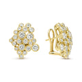 cluster diamond set in 18K gold statement earrings with omega back on white background