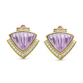 Caviar Gold 18K Gold Amethyst Cabochon & Ruby Diamond Earrings