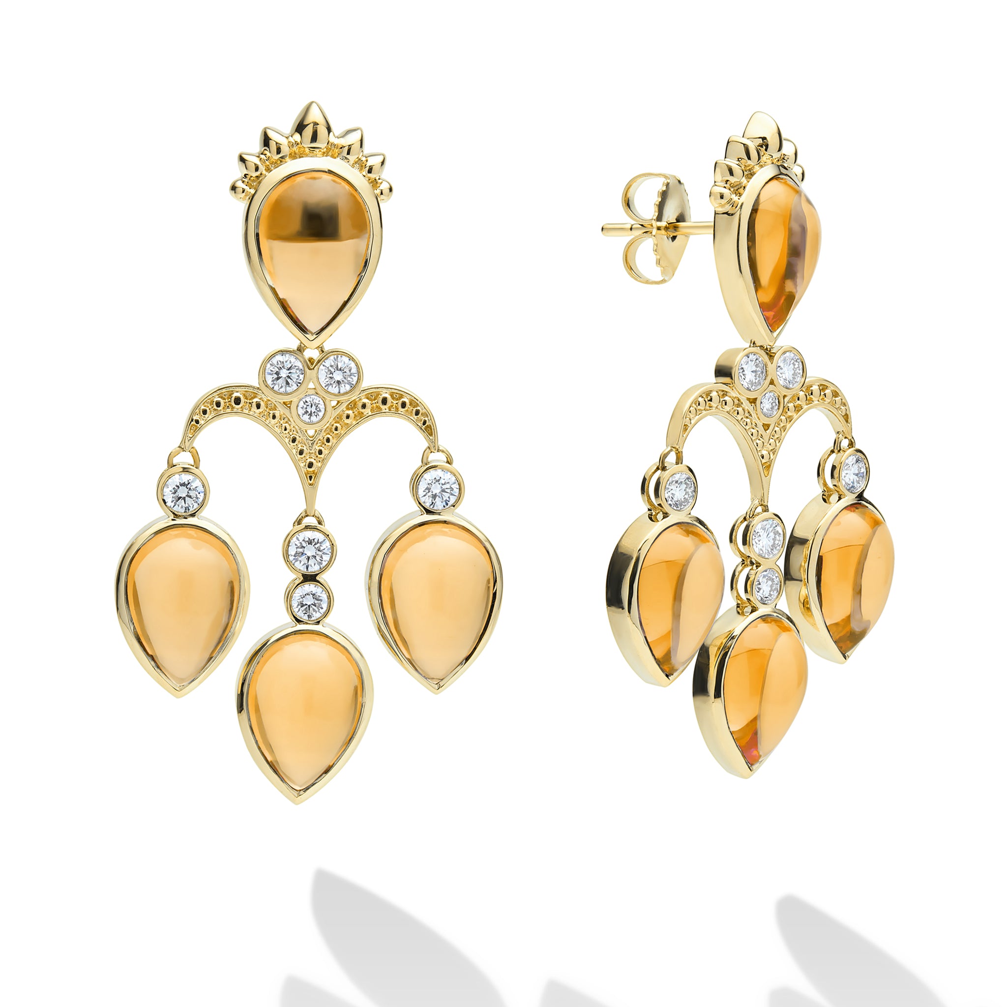 Caviar Gold 18K Gold Citrine and Diamond Drop Earrings