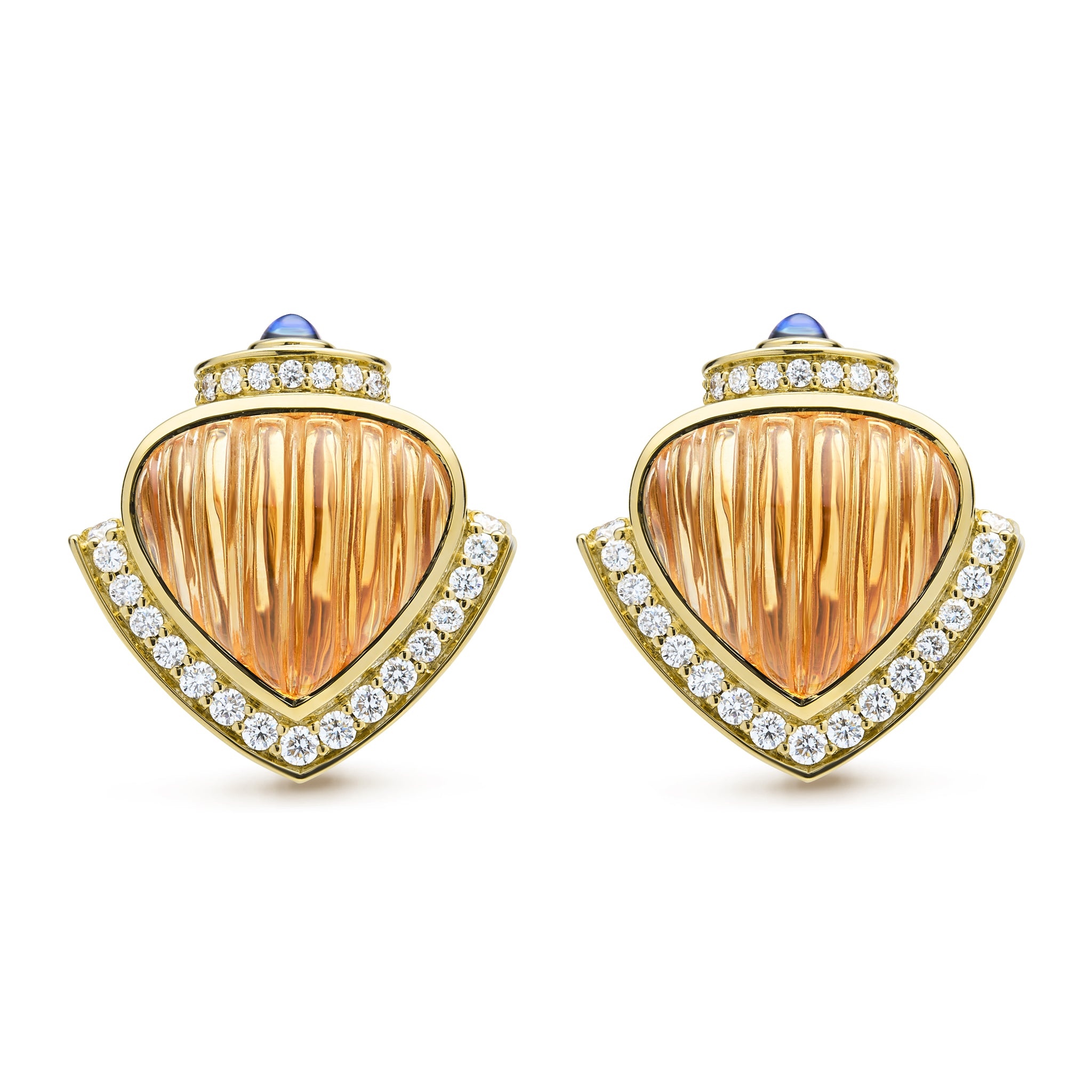 Caviar Gold 18K Caviar Gold Diamond Citrine and Ruby Earrings
