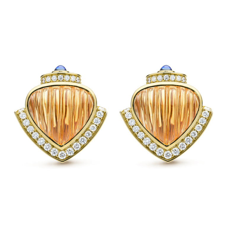 Caviar Gold 18K Caviar Gold Diamond Citrine and Ruby Earrings
