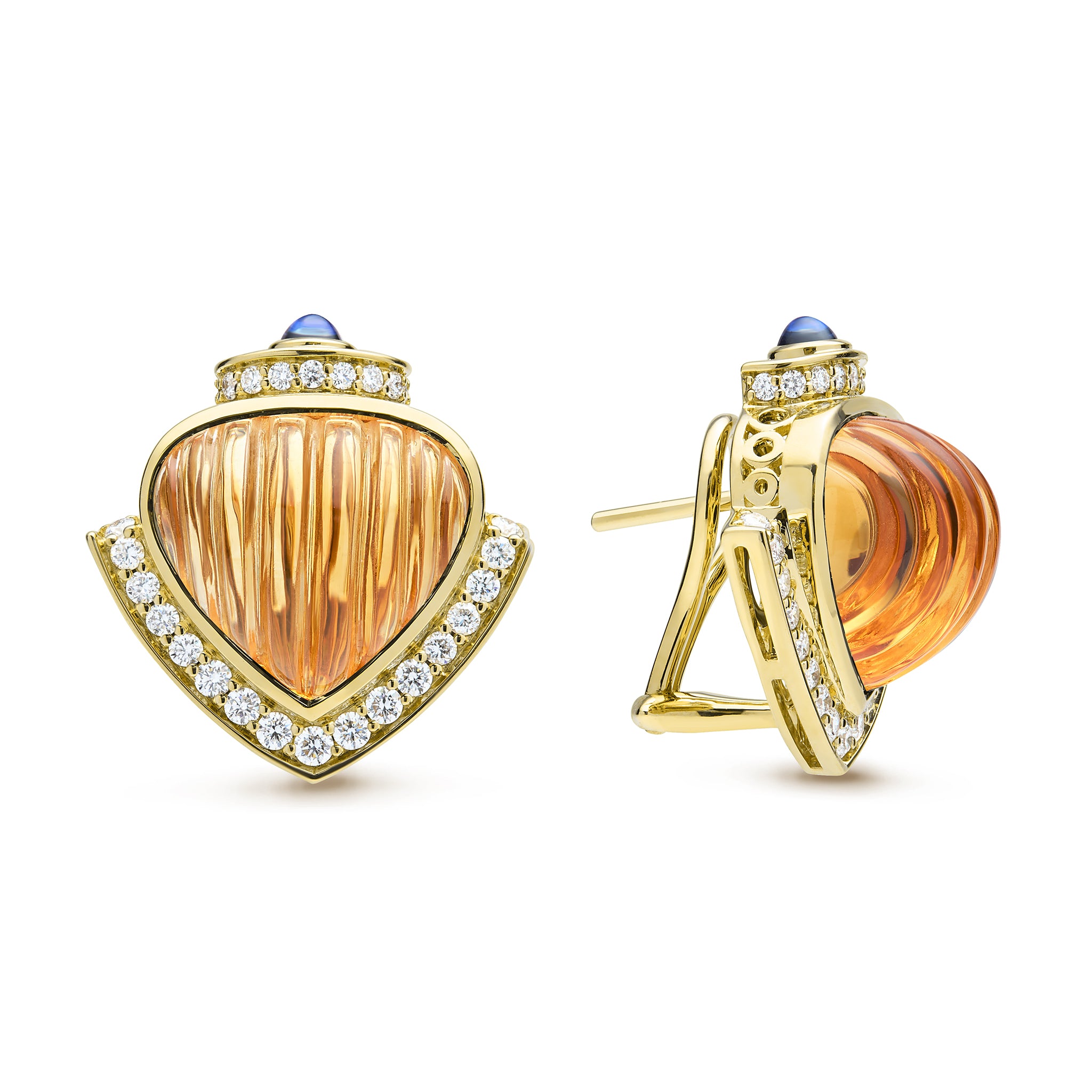 Caviar Gold 18K Caviar Gold Diamond Citrine and Ruby Earrings