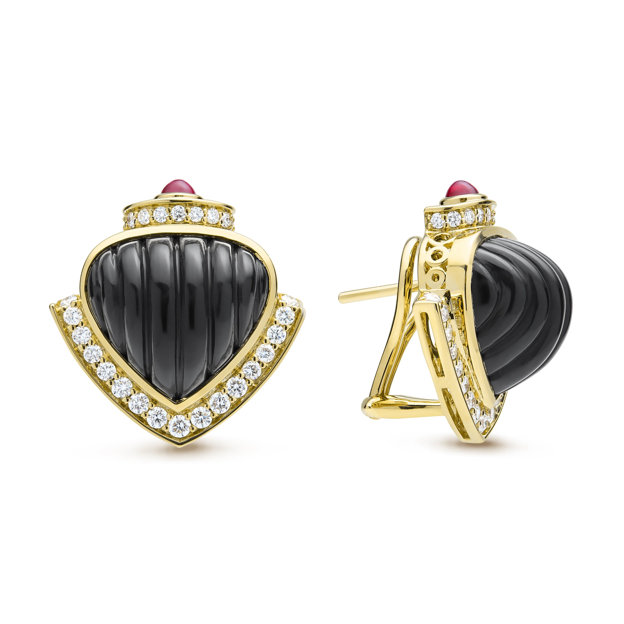 Caviar Gold 18K Caviar Gold Diamond Onyx and Ruby Earrings