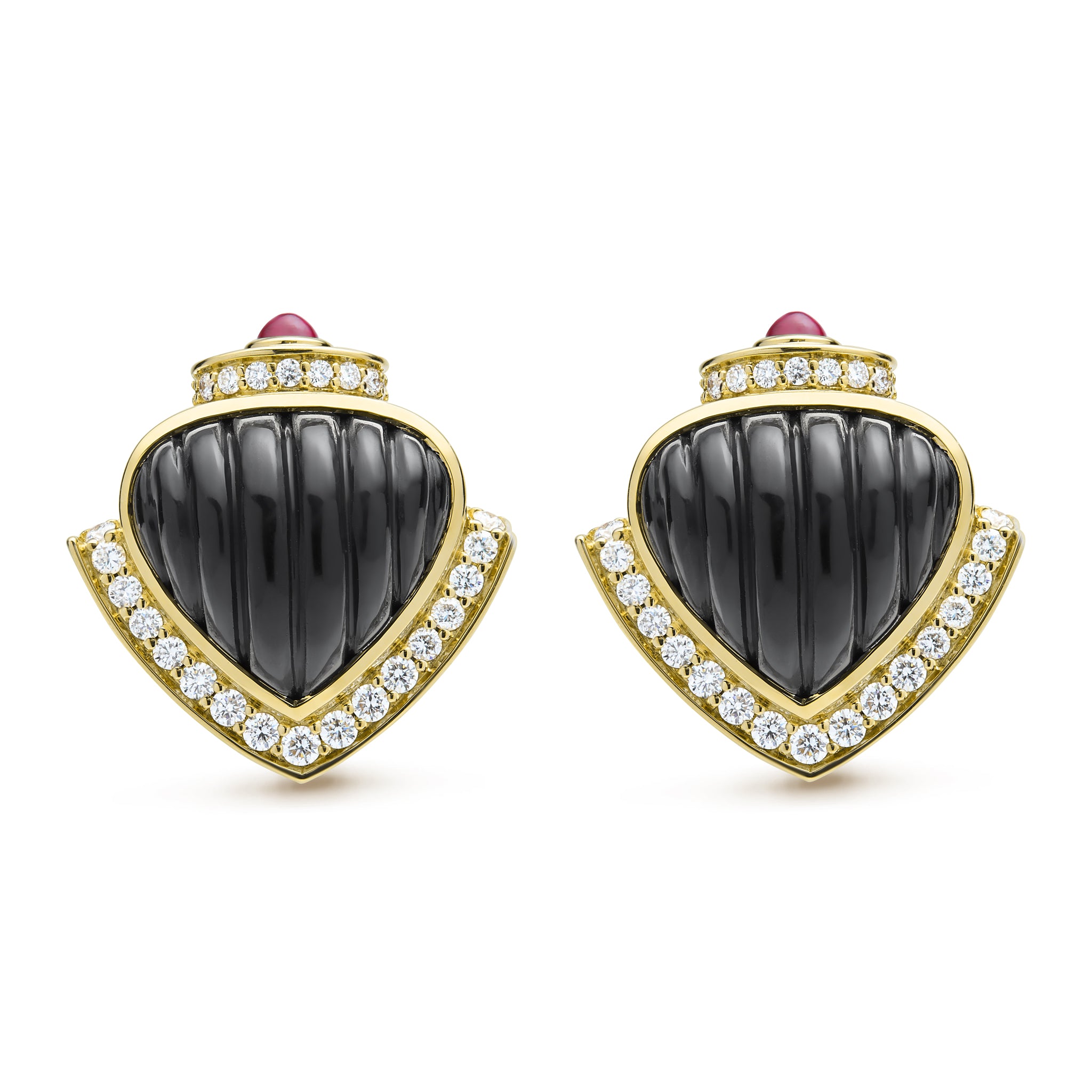 Caviar Gold 18K Caviar Gold Diamond Onyx and Ruby Earrings