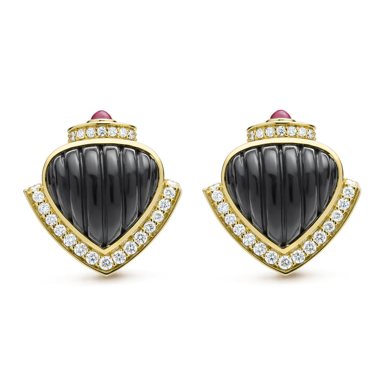 Caviar Gold 18K Caviar Gold Diamond Onyx and Ruby Earrings