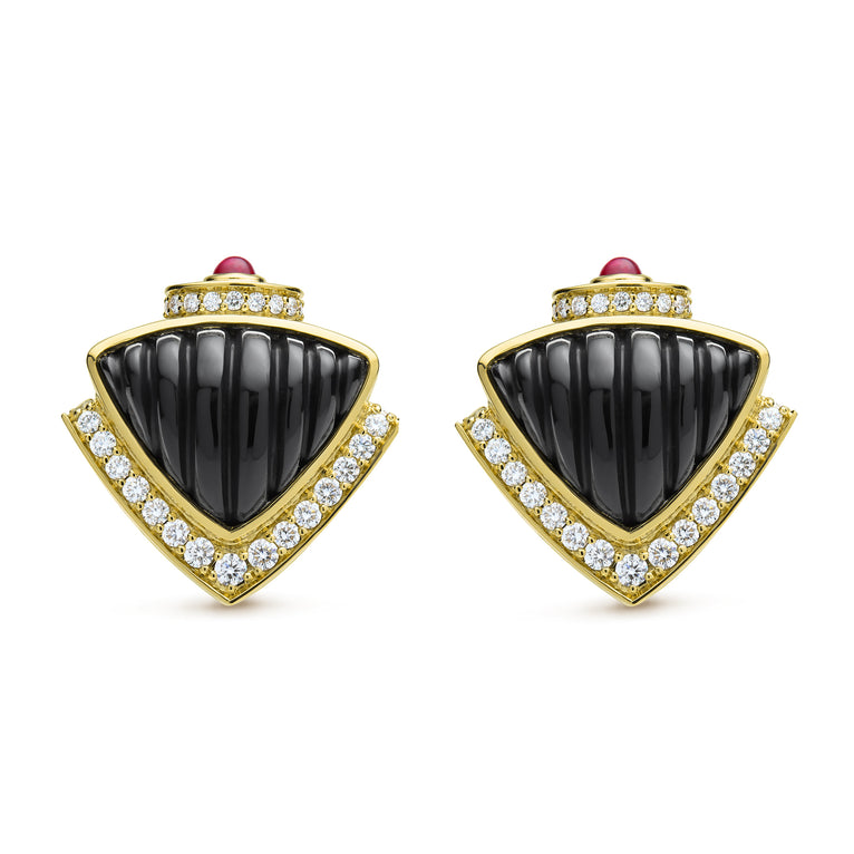 Caviar Gold 18K Caviar Gold Diamond Onyx and Ruby Earrings