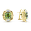 These stunning clip earrings feature dazzling cushion-cut peridot gemstones encircled by finely set diamonds. Crafted with precision, these earrings are finished with a clip-on closure, making them ideal for both pierced and non-pierced ears.