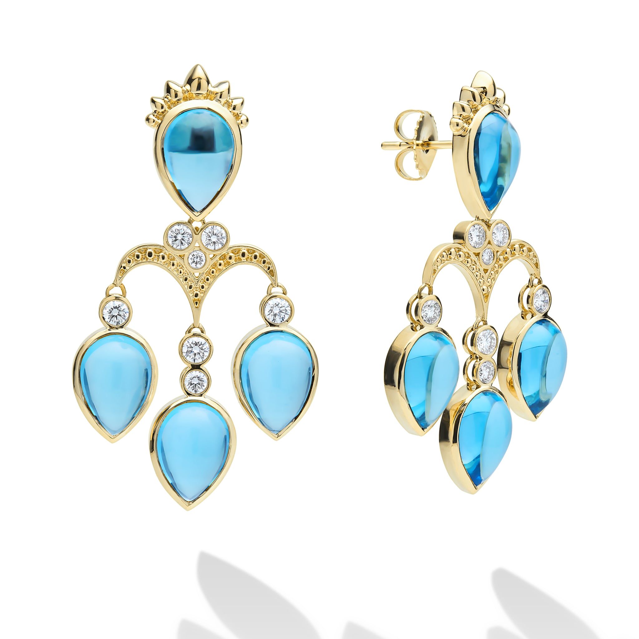 Studio 18K Gold Blue Topaz & Diamond Drop Earrings