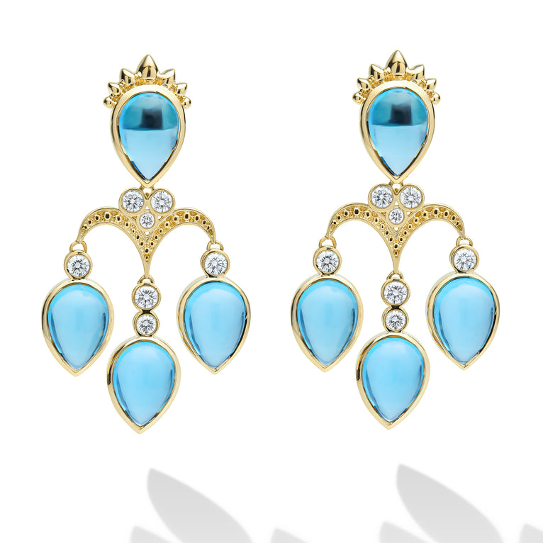 Studio 18K Gold Blue Topaz & Diamond Drop Earrings