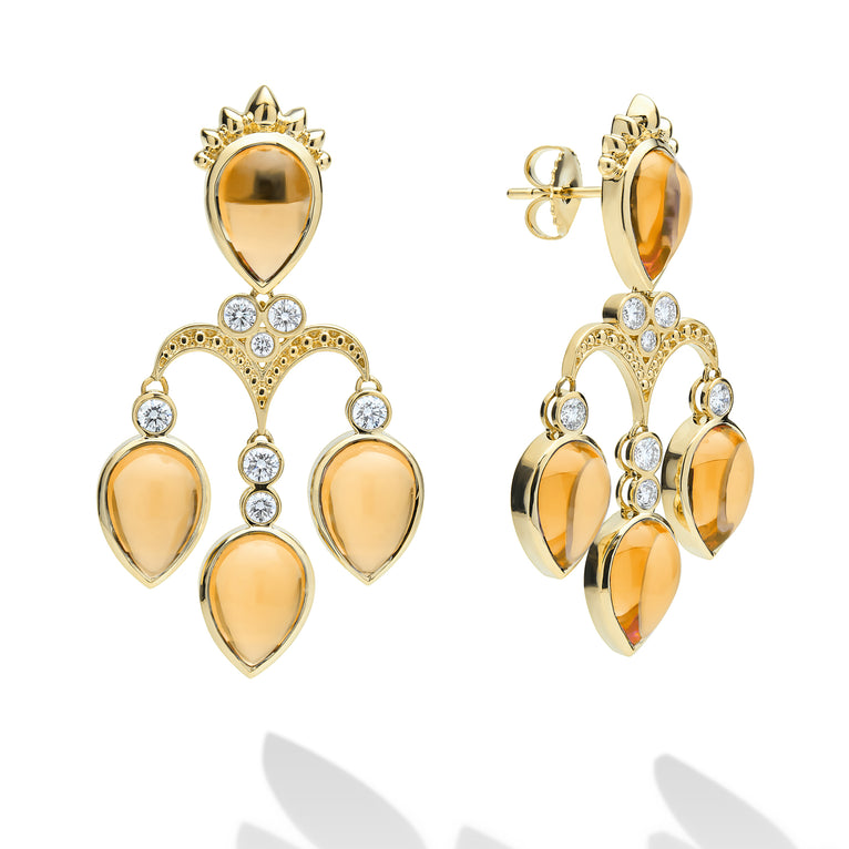 Caviar Gold 18k Caviar Gold Diamond and Citrine Pear Drop Earrings