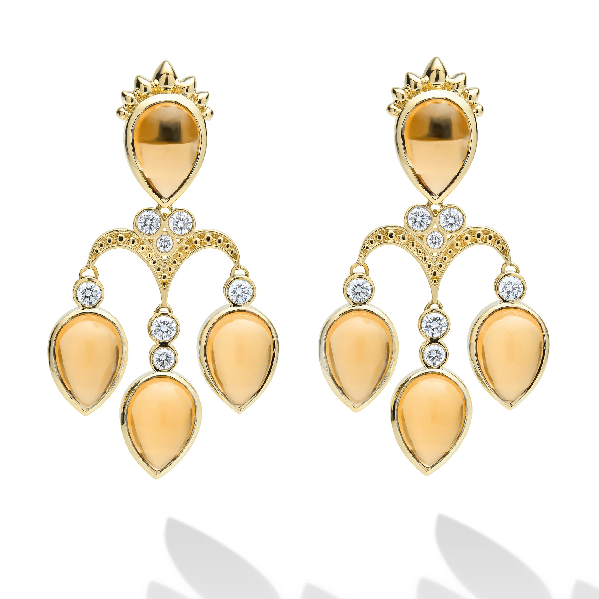 Caviar Gold 18k Caviar Gold Diamond and Citrine Pear Drop Earrings