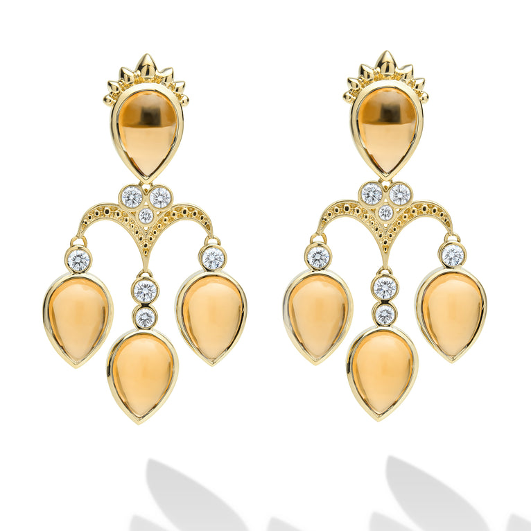 Caviar Gold 18k Caviar Gold Diamond and Citrine Pear Drop Earrings