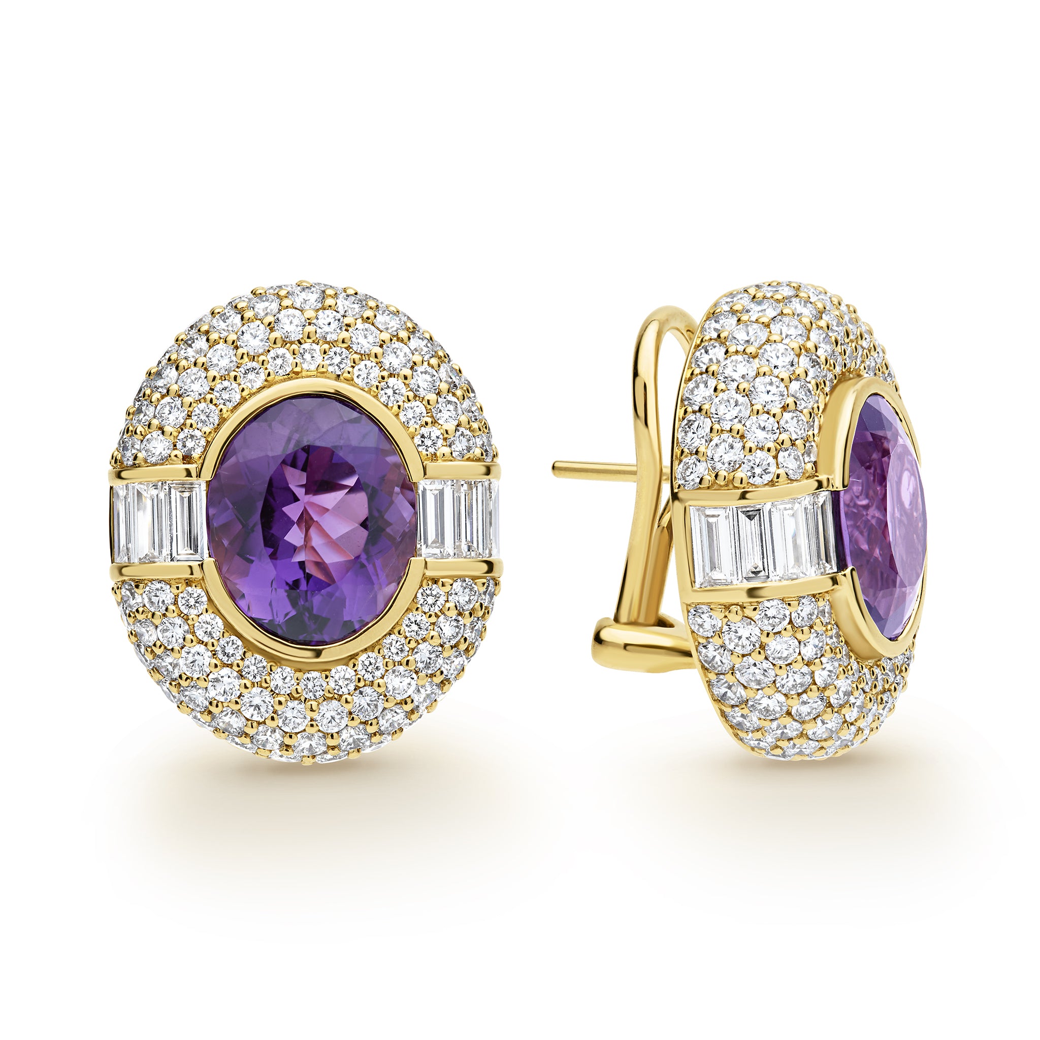 Caviar Gold 18K Diamond and Amethyst Earrings