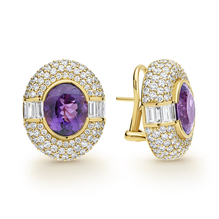 Caviar Gold 18K Diamond and Amethyst Earrings