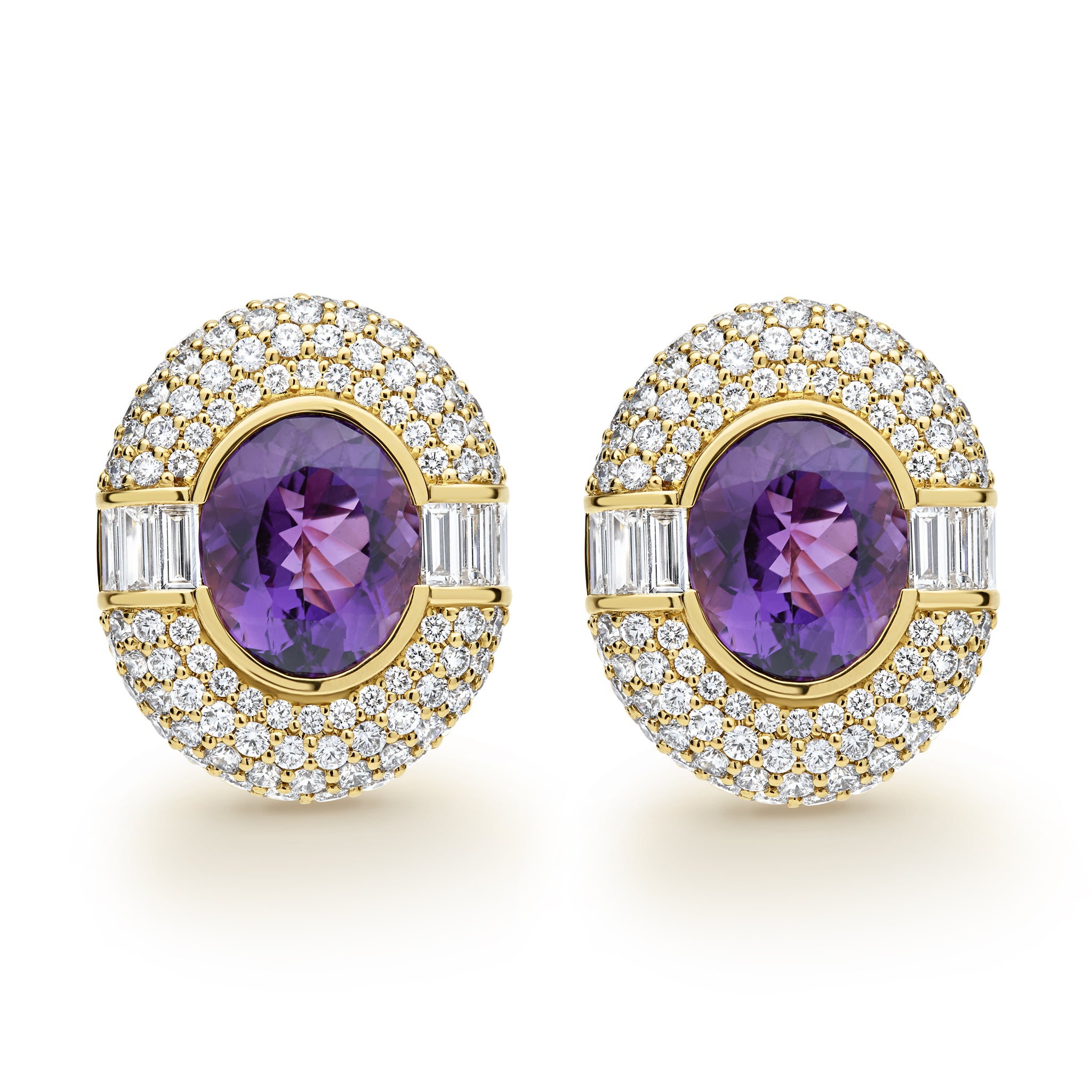 Caviar Gold 18K Diamond and Amethyst Earrings