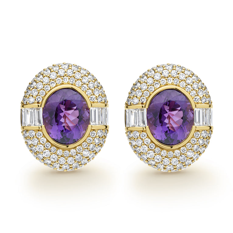Caviar Gold 18K Diamond and Amethyst Earrings