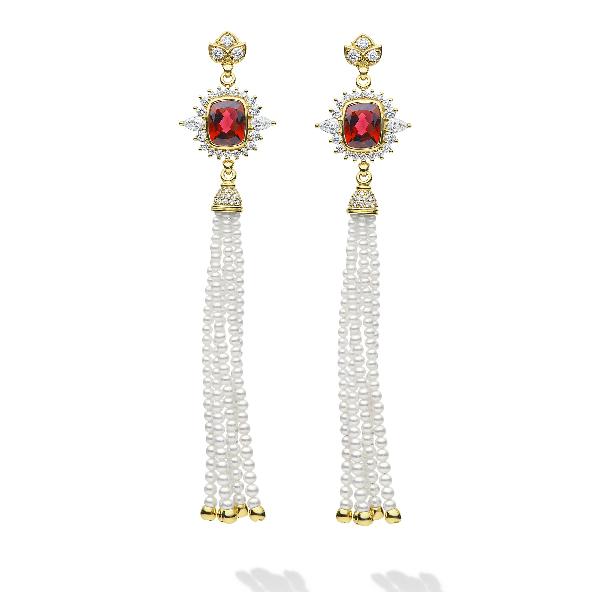 SML 18K Gold Rubellite and Pearl Tassel Earring