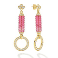 SML 18K Diamond Pink Tourmaline Circle Drop Earrings