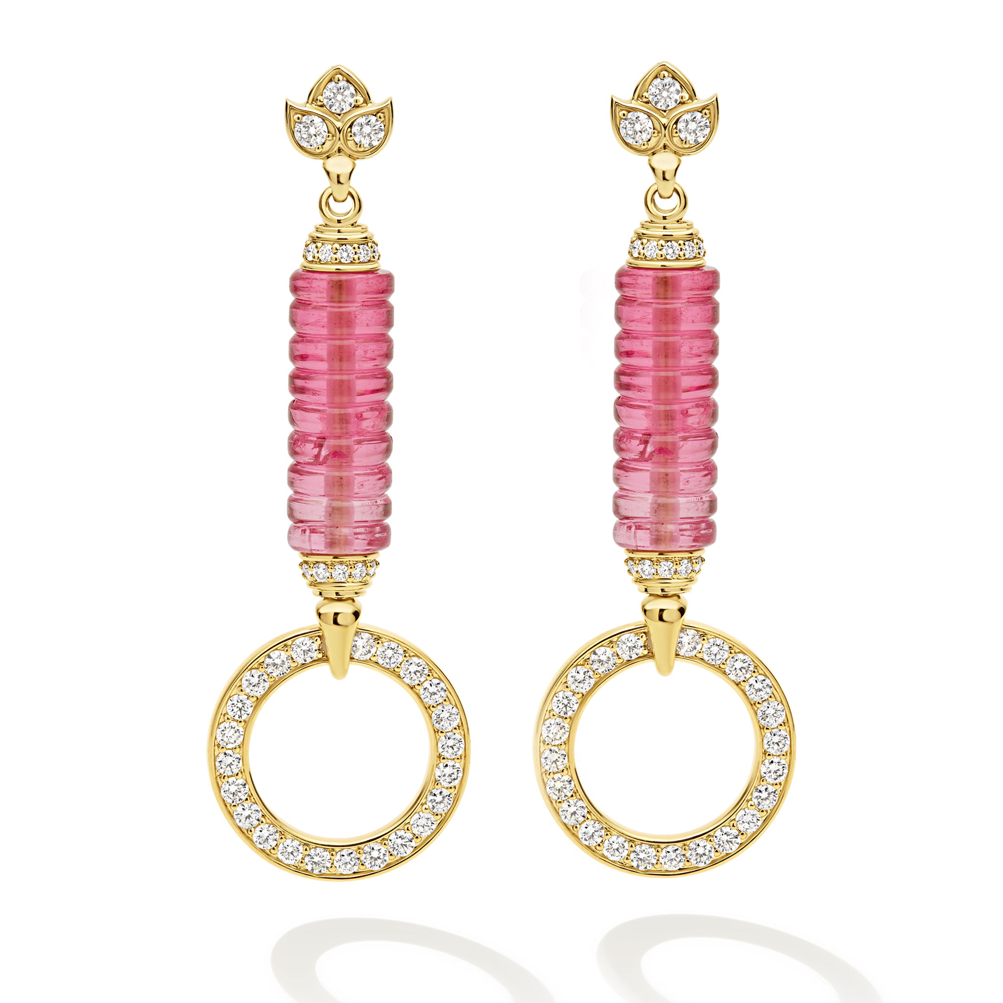 SML 18K Diamond Pink Tourmaline Circle Drop Earrings