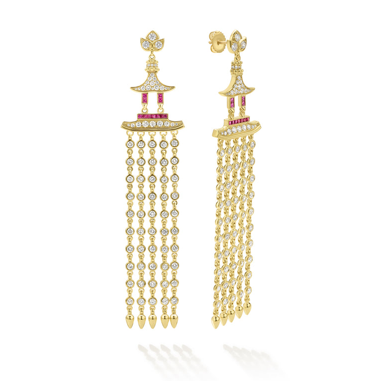SML Studio 18K Diamond and Ruby Tassel Earrings