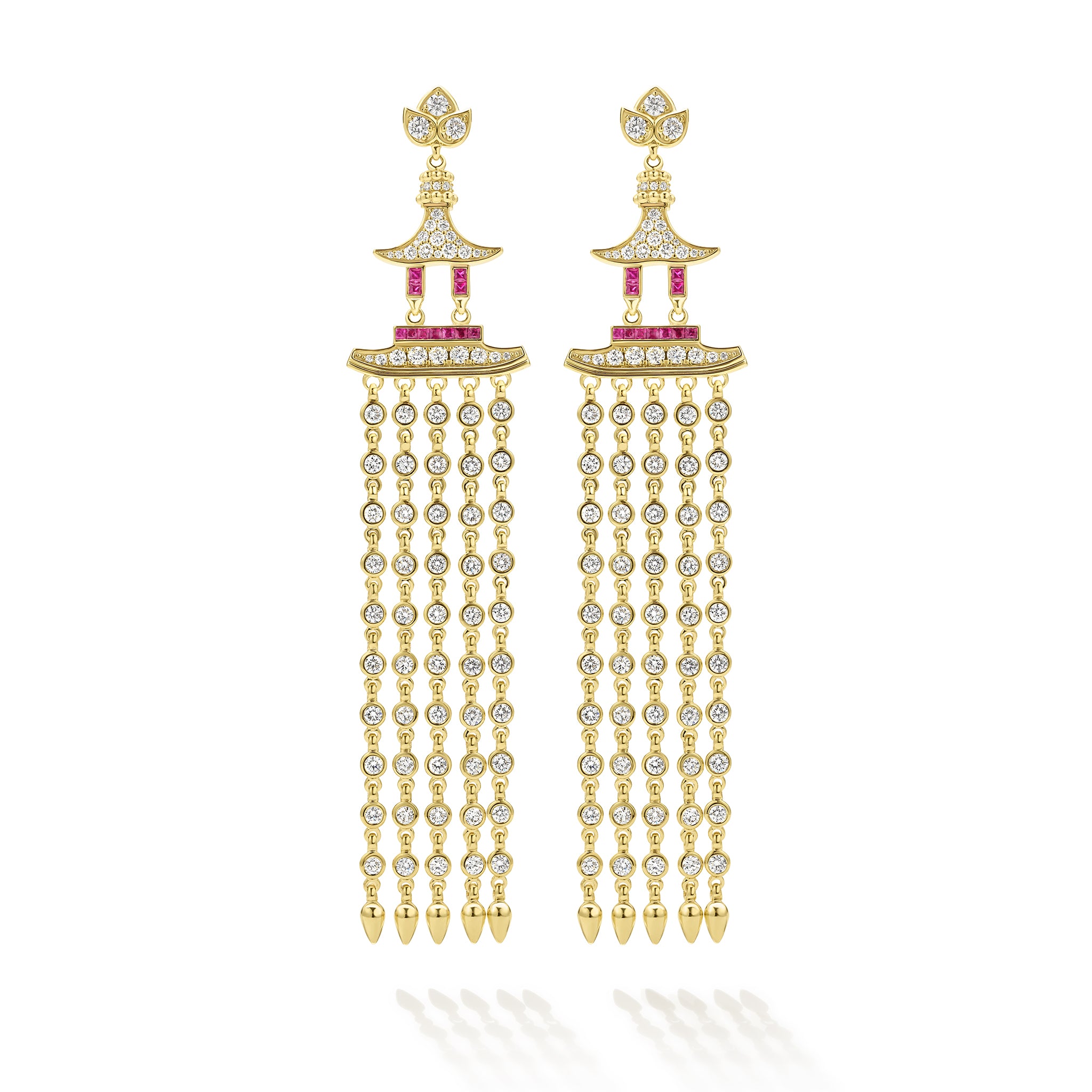 SML Studio 18K Diamond and Ruby Tassel Earrings