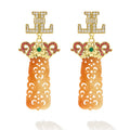 SML 18K Gold Ruby, Jade, and Emerald Panel Diamond Drop Earrings
