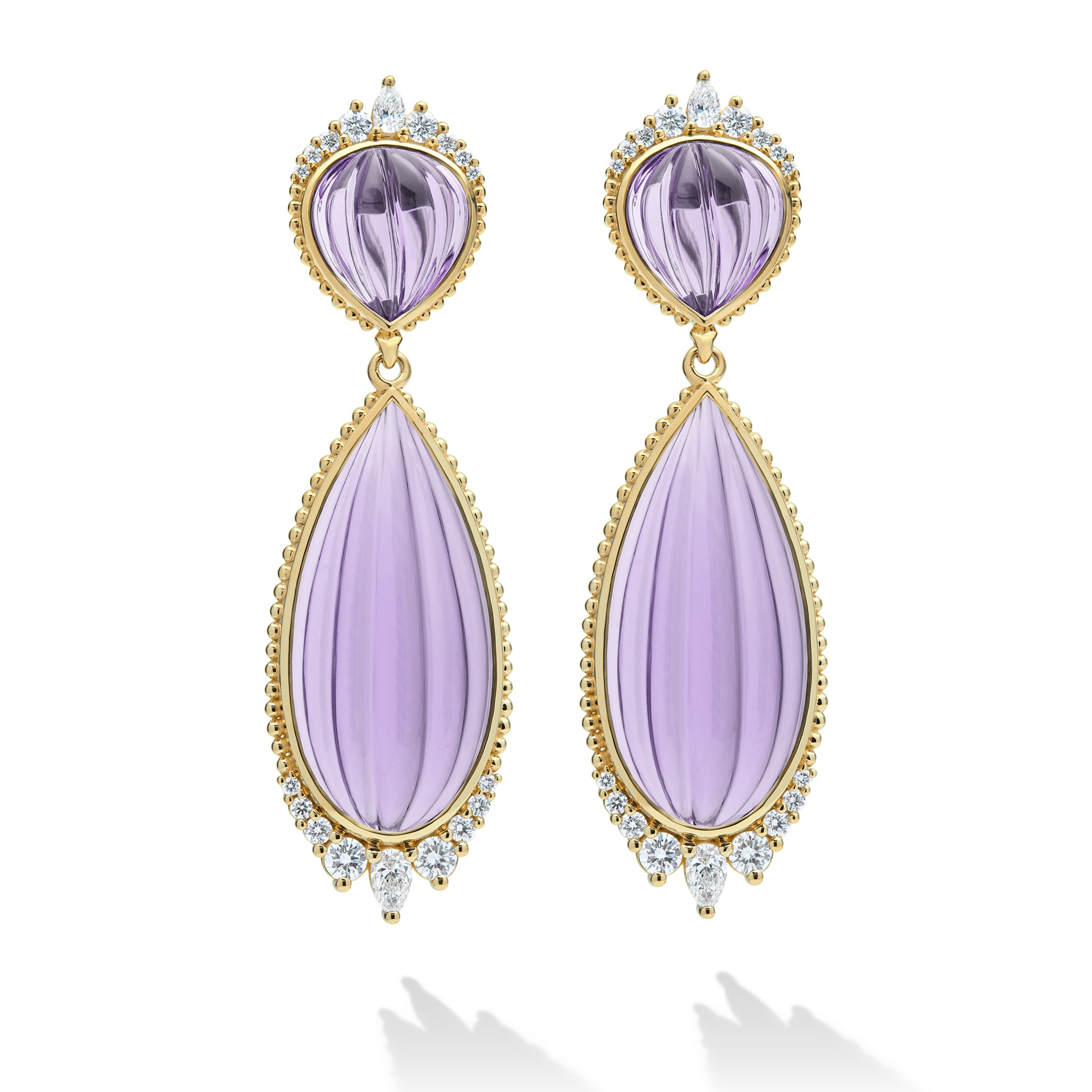 SML 18K Gold Briolette Amethyst & Diamond Teardrop Earrings