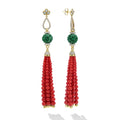 SML 18K Diamond Lotus Jade & Red Coral Tassel Earrings