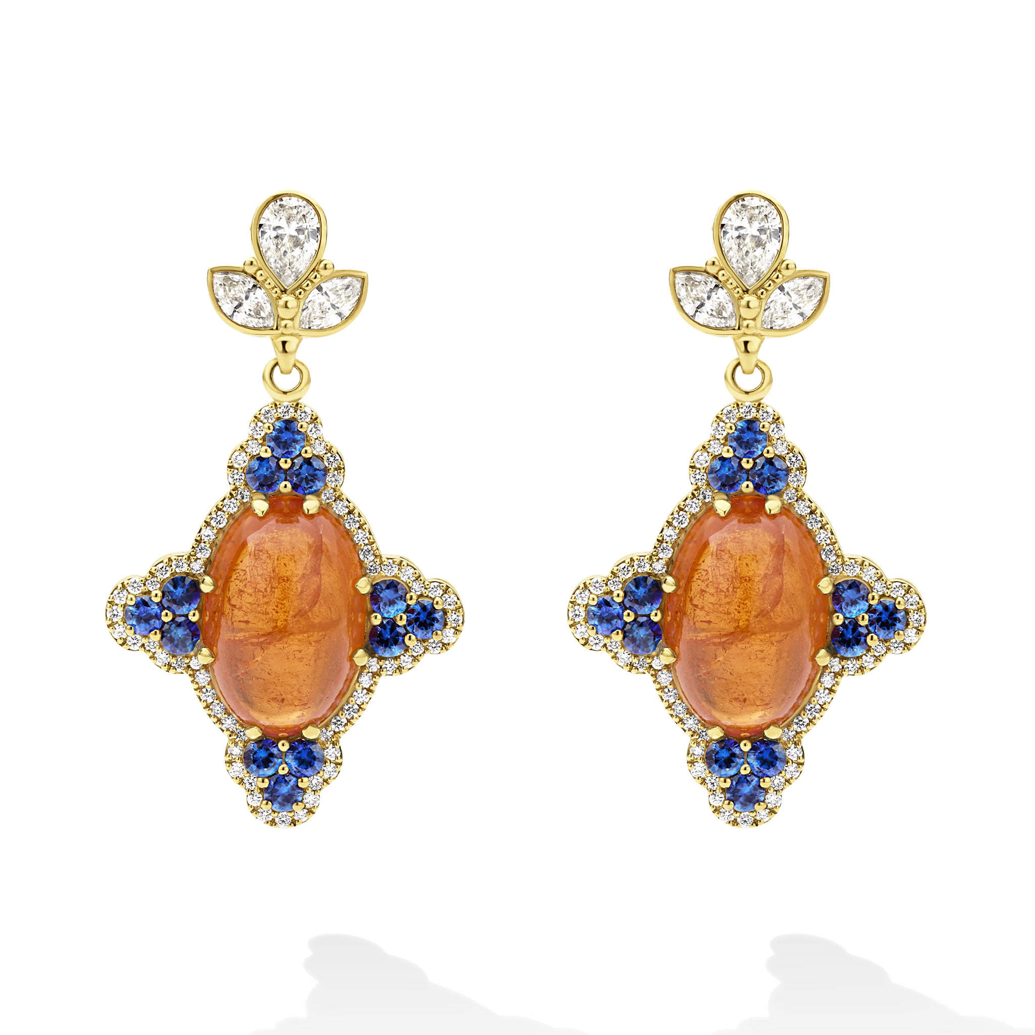 SML 18K Gold Orange Garnet and Sapphire Lutus Drop Earring
