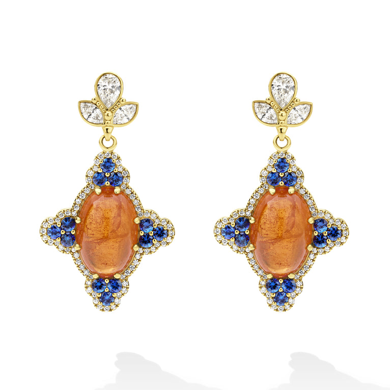 SML 18K Gold Orange Garnet and Sapphire Lutus Drop Earring
