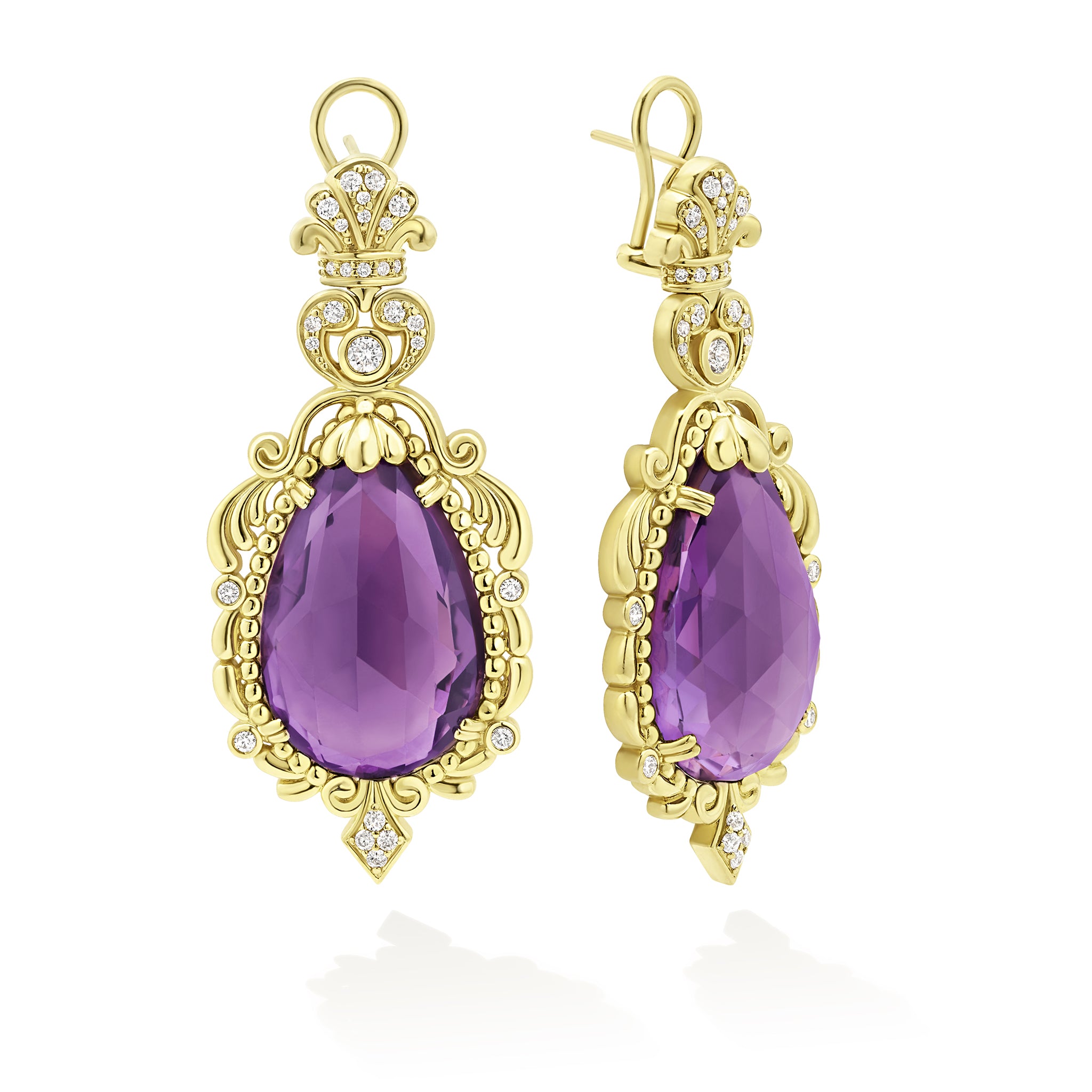 SML 18K Gold Amethyst and Diamond Baroque Drop Earring