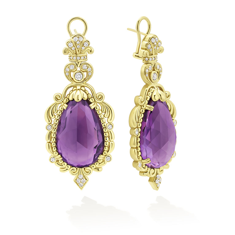SML 18K Gold Amethyst and Diamond Baroque Drop Earring