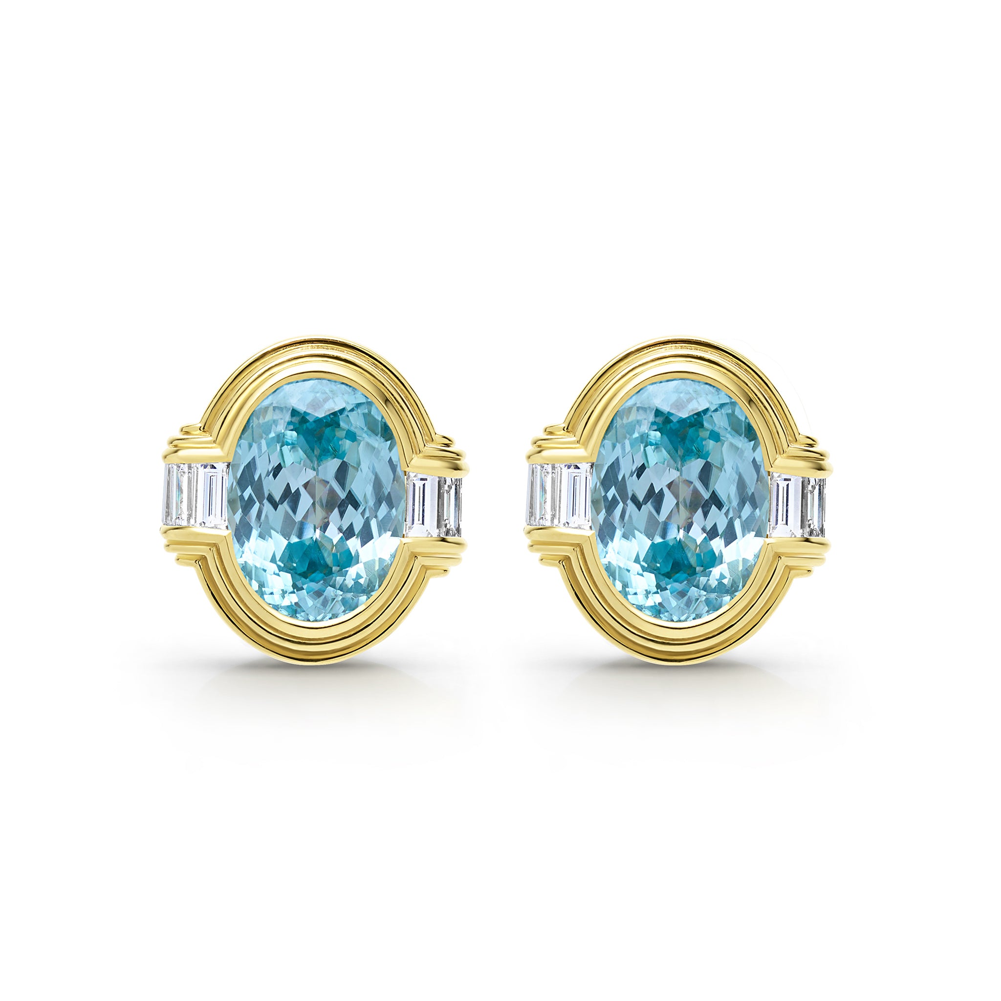 SML 18K Gold Blue Zircon and Diamond Oval Earring