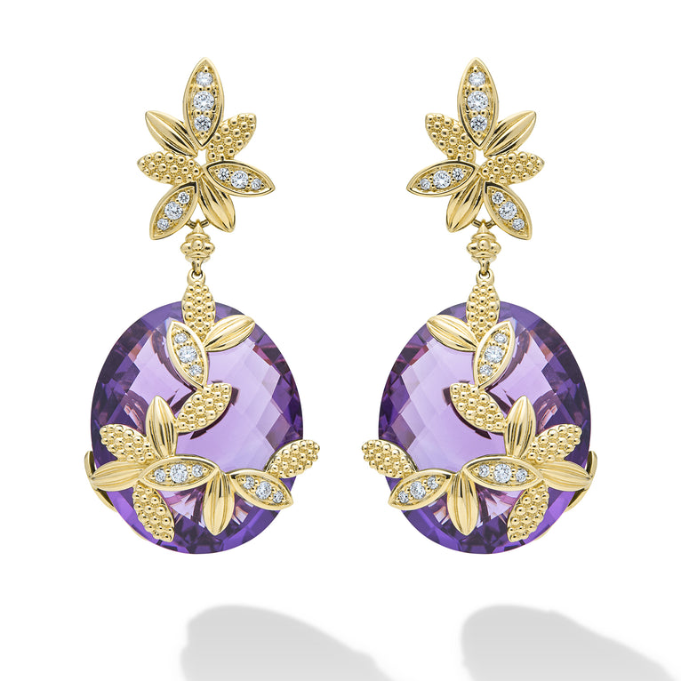 SML 18K Gold Amethyst Flower Drop Earring