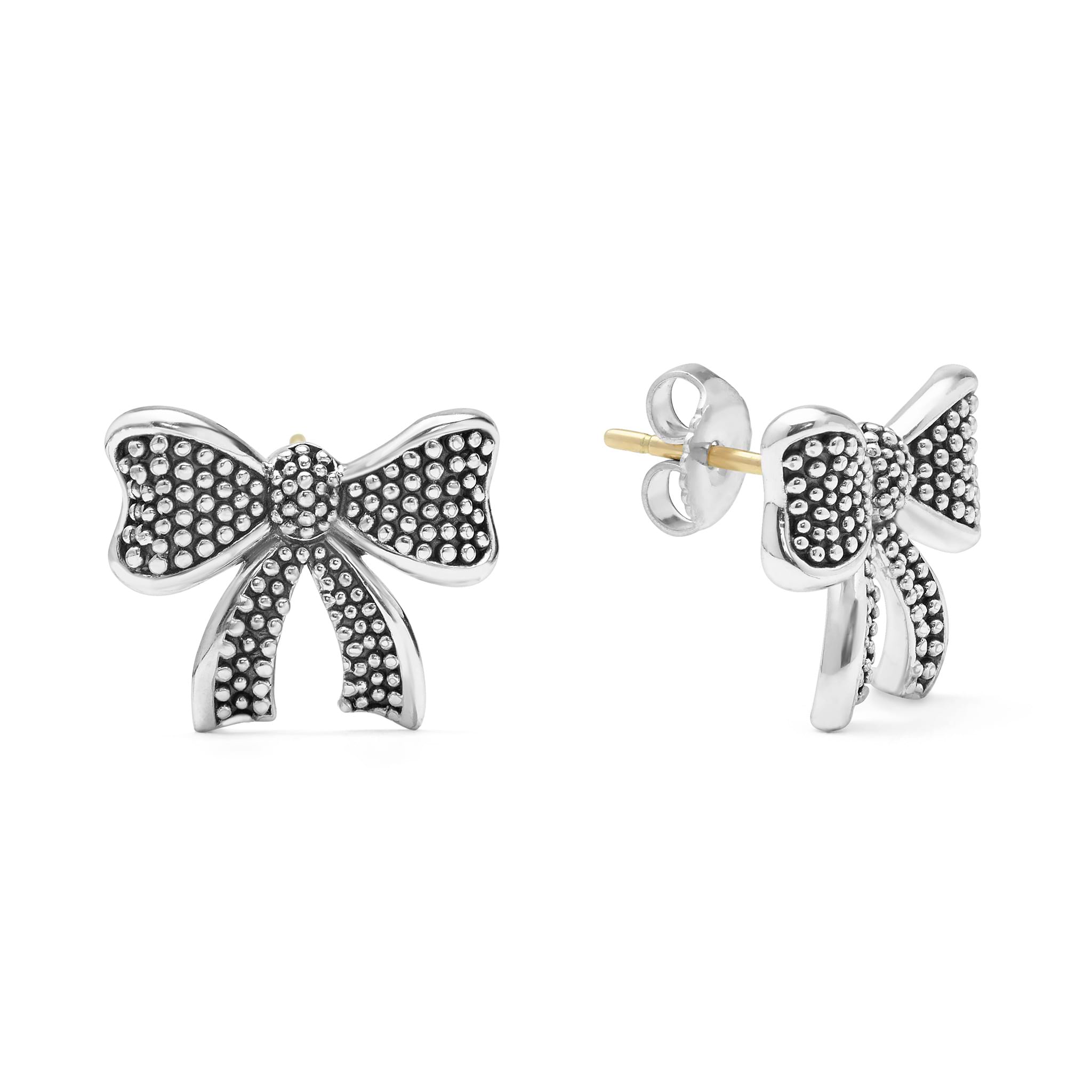 Signature Caviar Sterling Silver Large Bow Stud Earrings