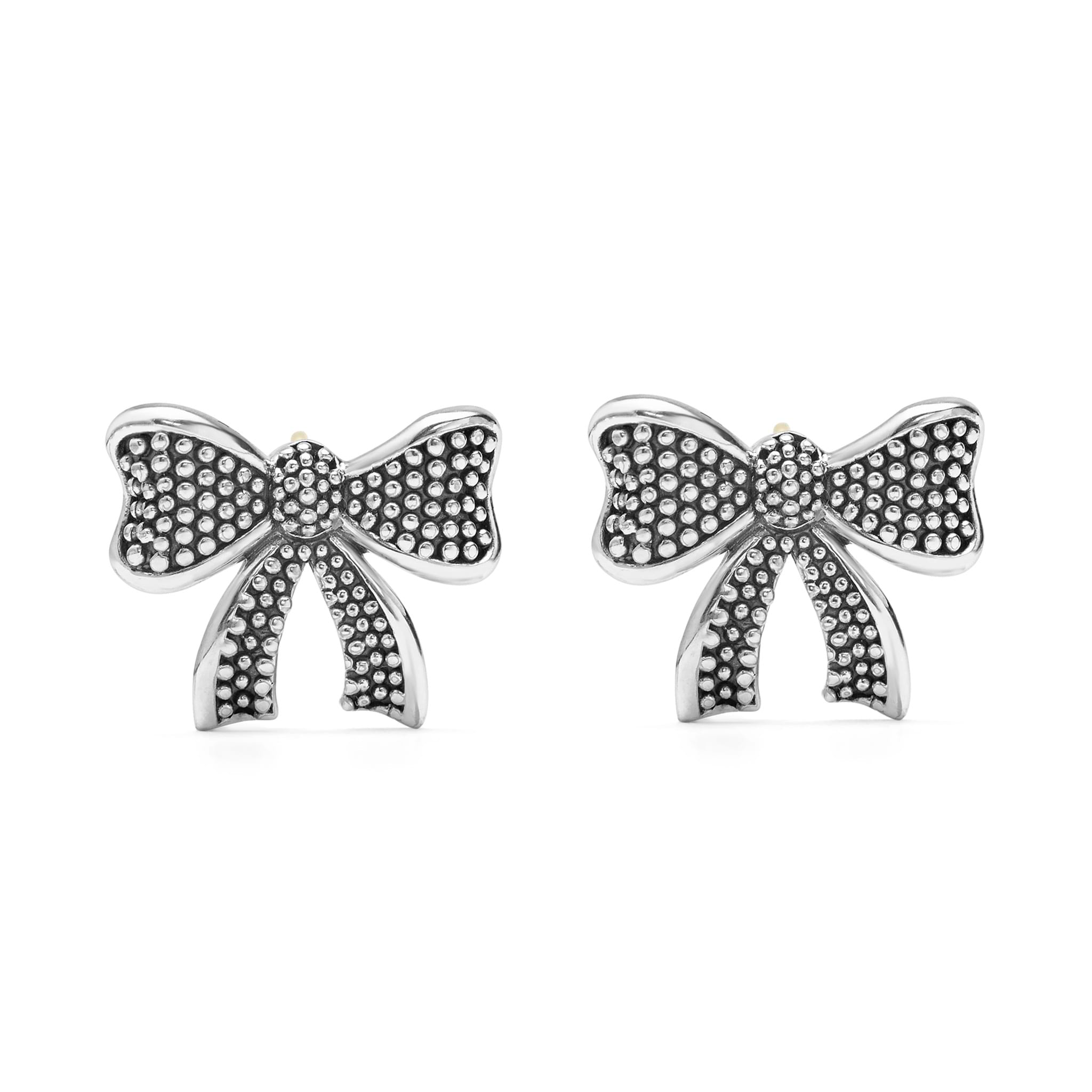 Signature Caviar Sterling Silver Large Bow Stud Earrings