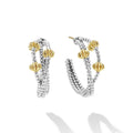 Caviar Icon Sterling Silver & 18K Gold Beaded Triple Hoop Earrings, featuring polished silver hoops with ribbed gold beads, showcasing elegant craftsmanship and modern texture.
