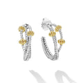 Caviar Icon Sterling Silver & 18K Gold Beaded Triple Hoop Earrings with polished silver loops and gold-tone ribbed beads, showcasing refined elegance and modern texture.
