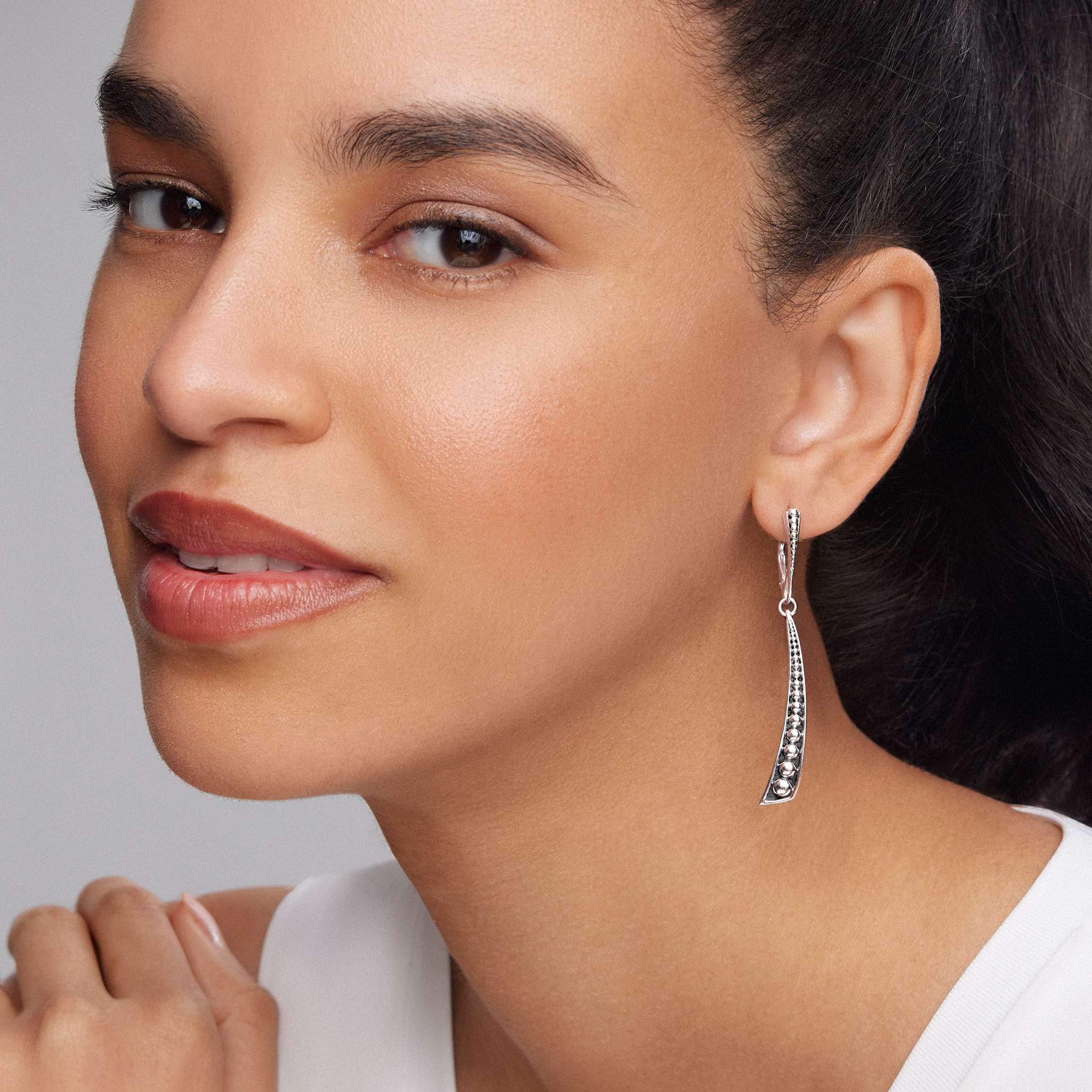 Signature Caviar Linear Curve Drop Earrings