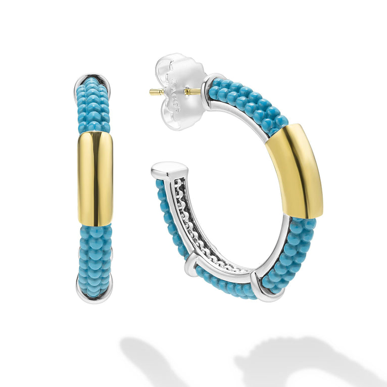 Blue Caviar 18K Gold and Blue Ceramic Hoop Earrings LAGOS