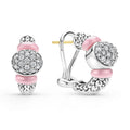Caviar Color Sterling Silver and Pink Ceramic Diamond Oval Hoop Earring