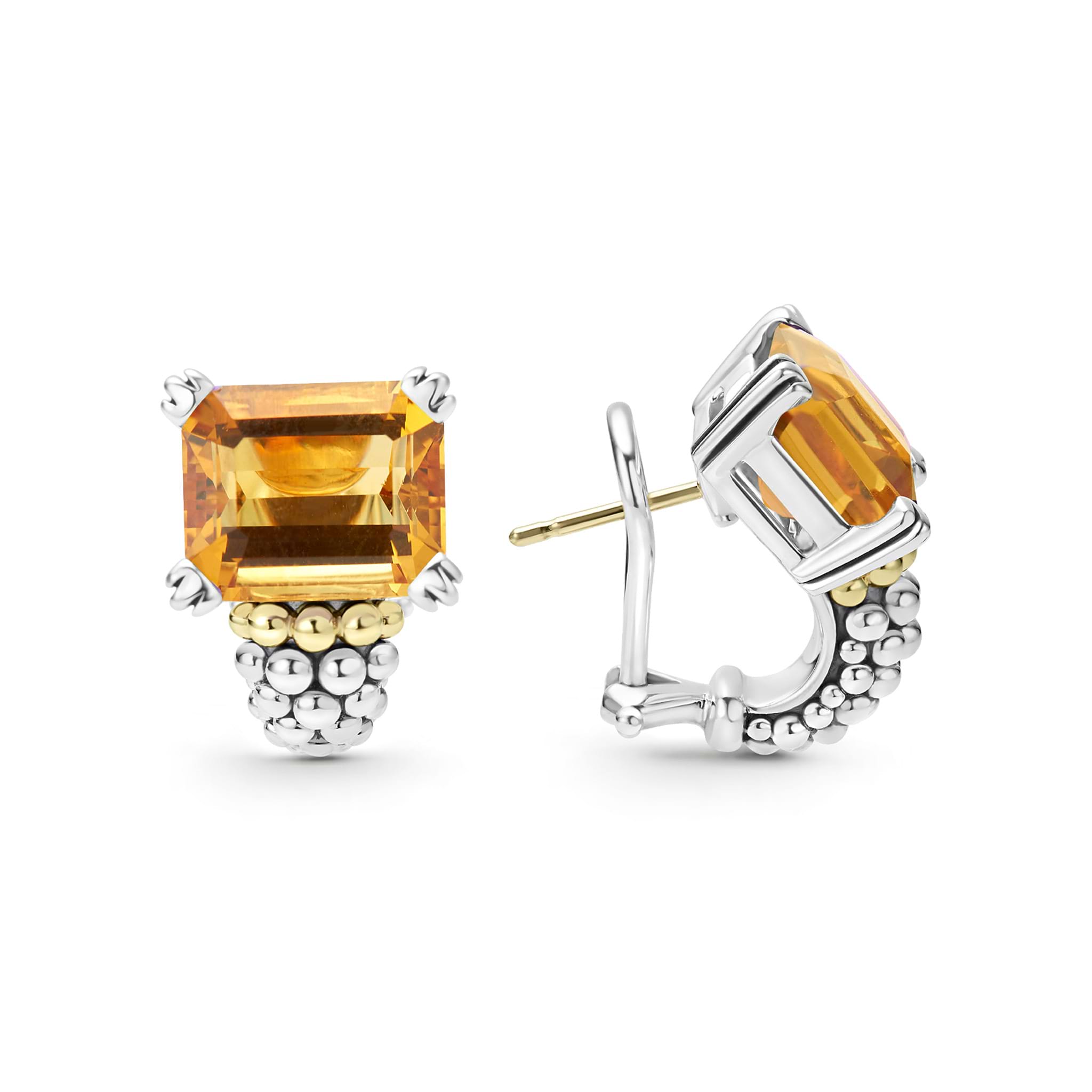 Citrine huggie earrings in sterling silver and 18k gold