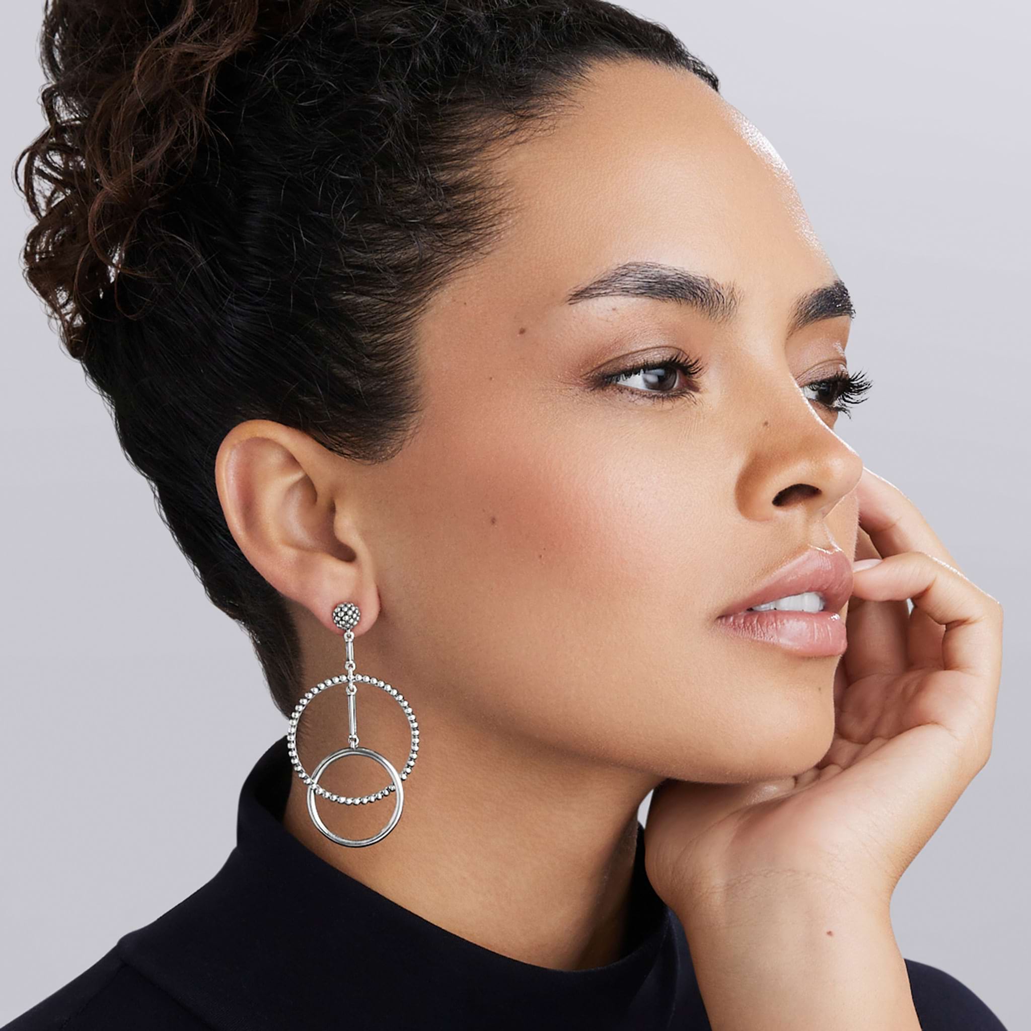 Signature Caviar Double Circle Drop Earrings